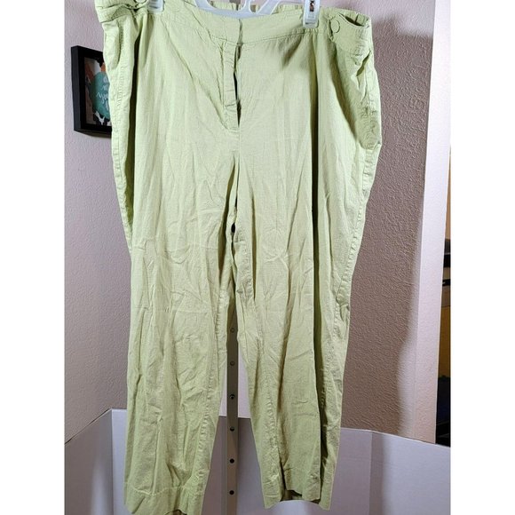 RQT Woman Pants Shirt Outfit Size 2X 22W Green Linen Rayon - Picture 2 of 5